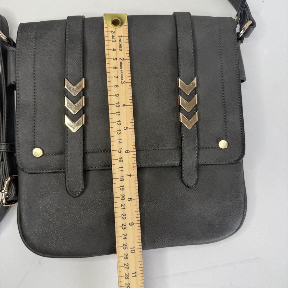 Alyssa Double Compartment Gray Large Crossbody Bag Gold Accents Adjustable Strap - Picture 7 of 15